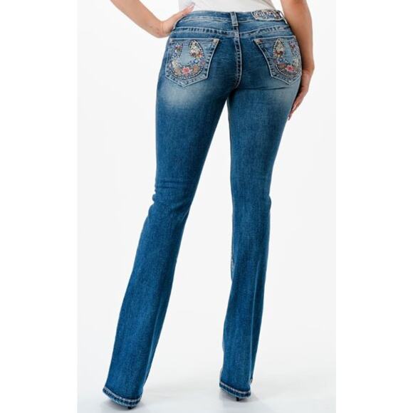 Grace in L.A. Denim - Grace in LA Women's Horseshoe Floral Embroidered Bootcut Stretch Jeans